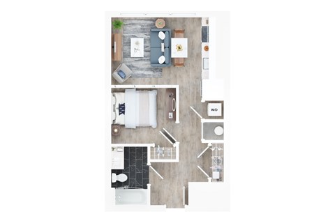 Floor plan for 1 bed, 1 bath, 535 sqft